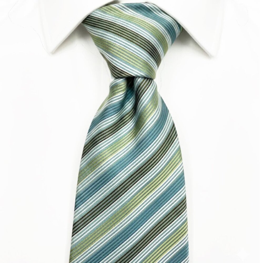 George Silk Tie Green Blue White Striped